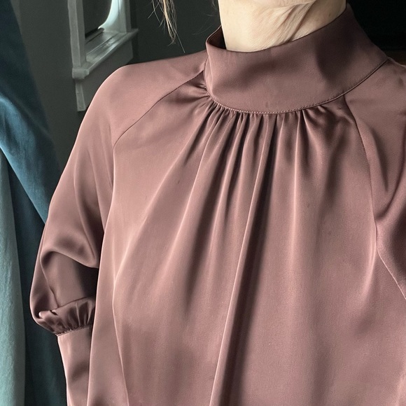 H&M Silky High Neck Blouse - Size XS - Chocolate Bronze - Picture 3 of 10